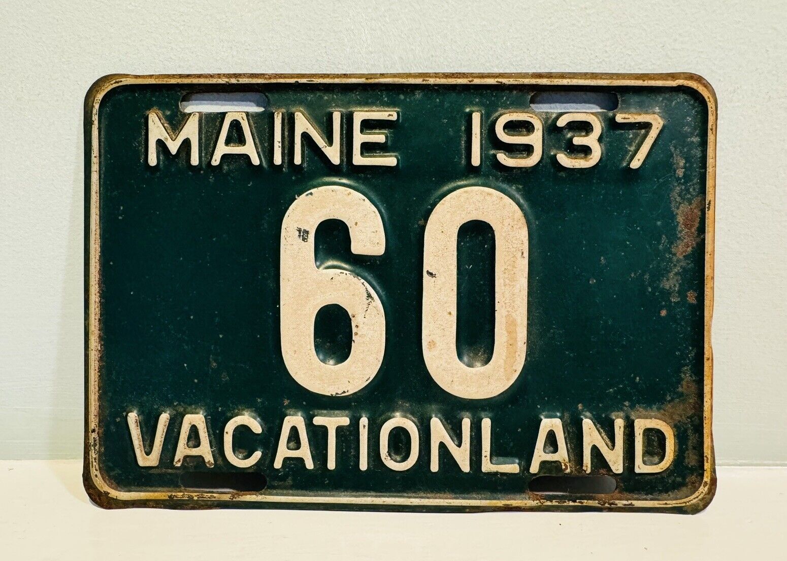 1937 Maine License Plate 60 ALPCA Garage Decor Low Number Vacationland