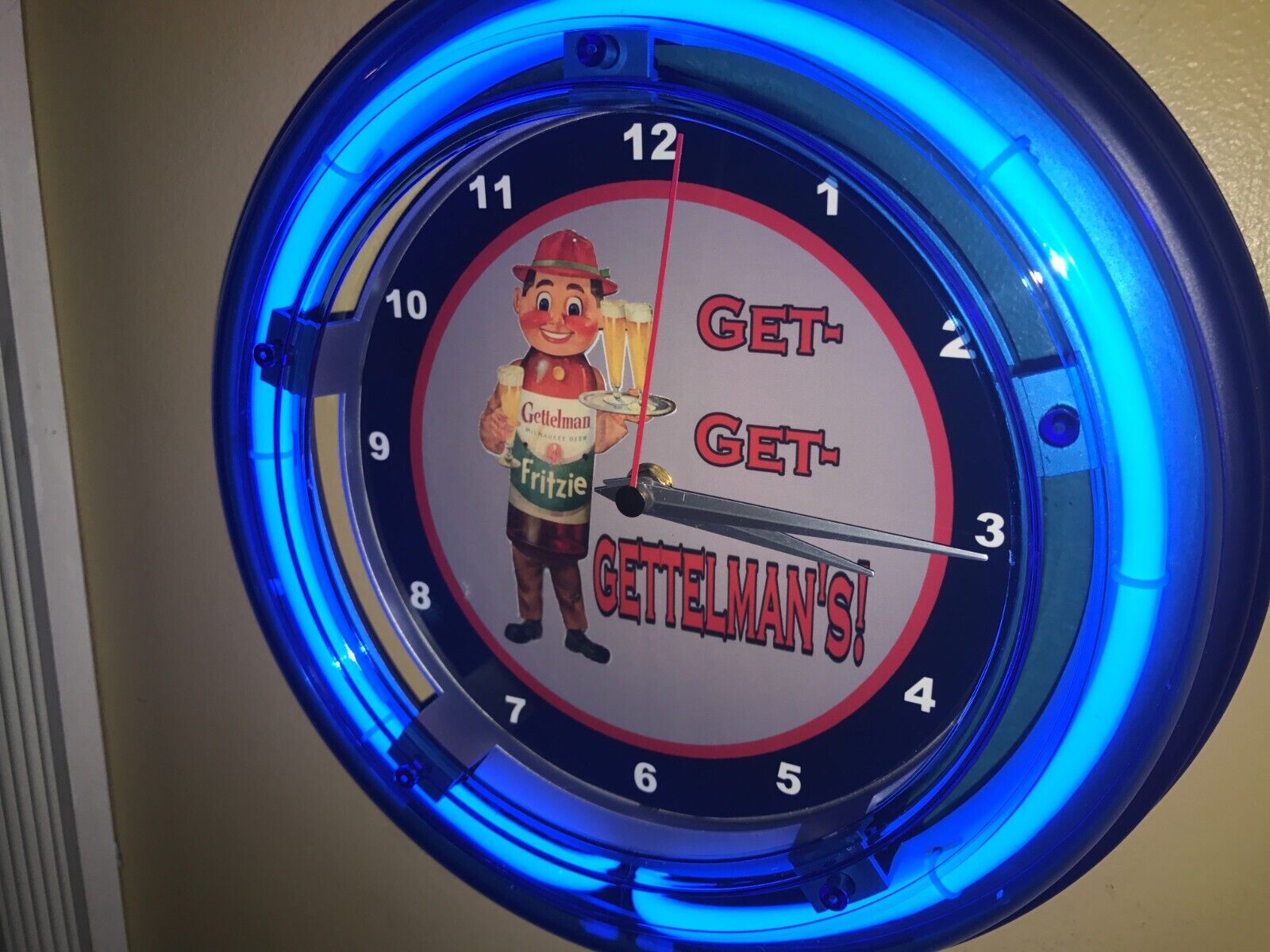 Gettelman's Beer Bar Man Cave Neon Advertising Wall Clock Sign