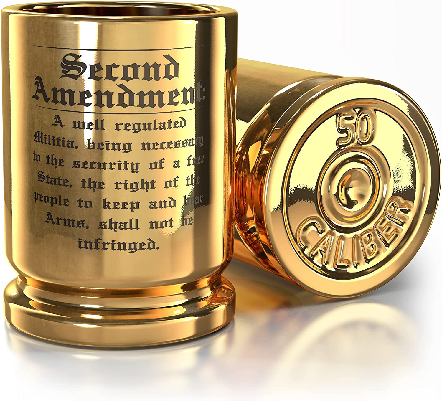 2 Set 2A 50 Cal Brass Ceramic Shot Glasses Engraved With 2A 