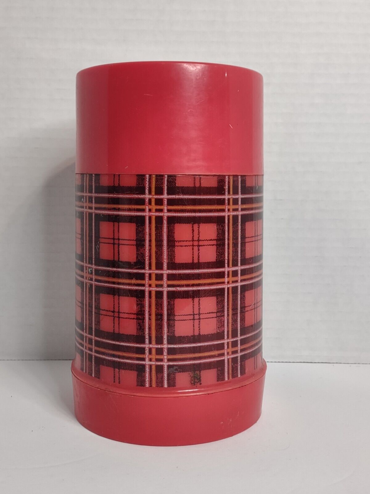 ALADDIN Vintage 70s Red Plaid Pint Wide Mouth Thermos MADE IN USA Excellent