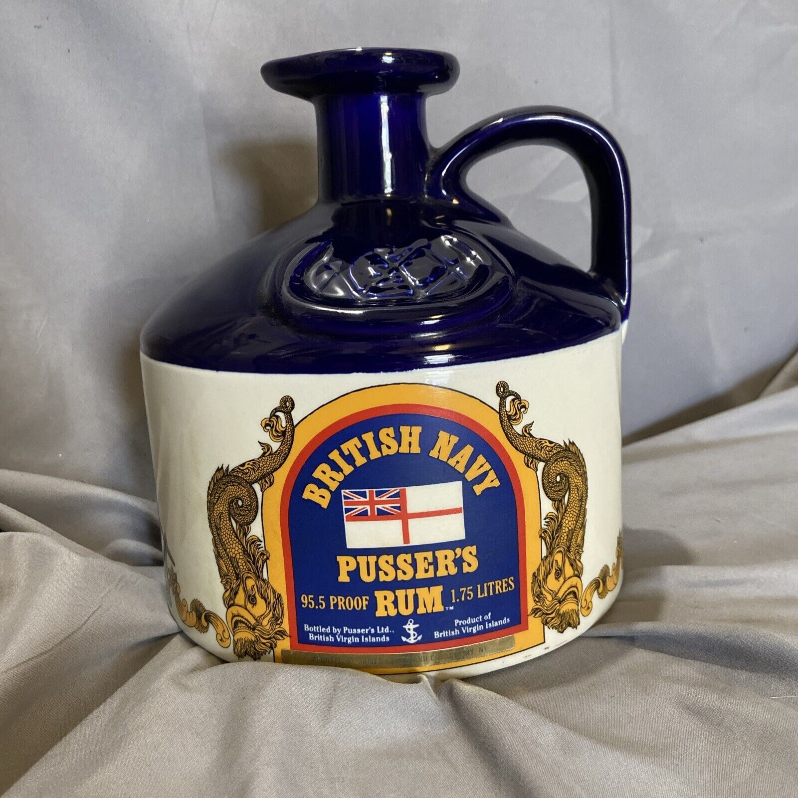 British Navy Pusser’s Rum 1.75 Liter Jug Wade England Decanter Advertising EMPTY