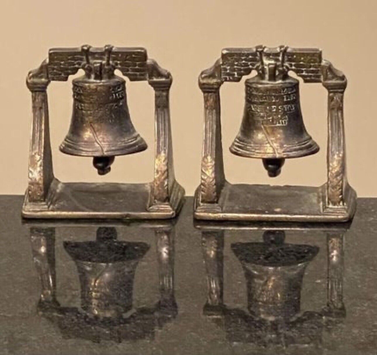 Antique 1880s Bronze Pair of Liberty Bell Bookends