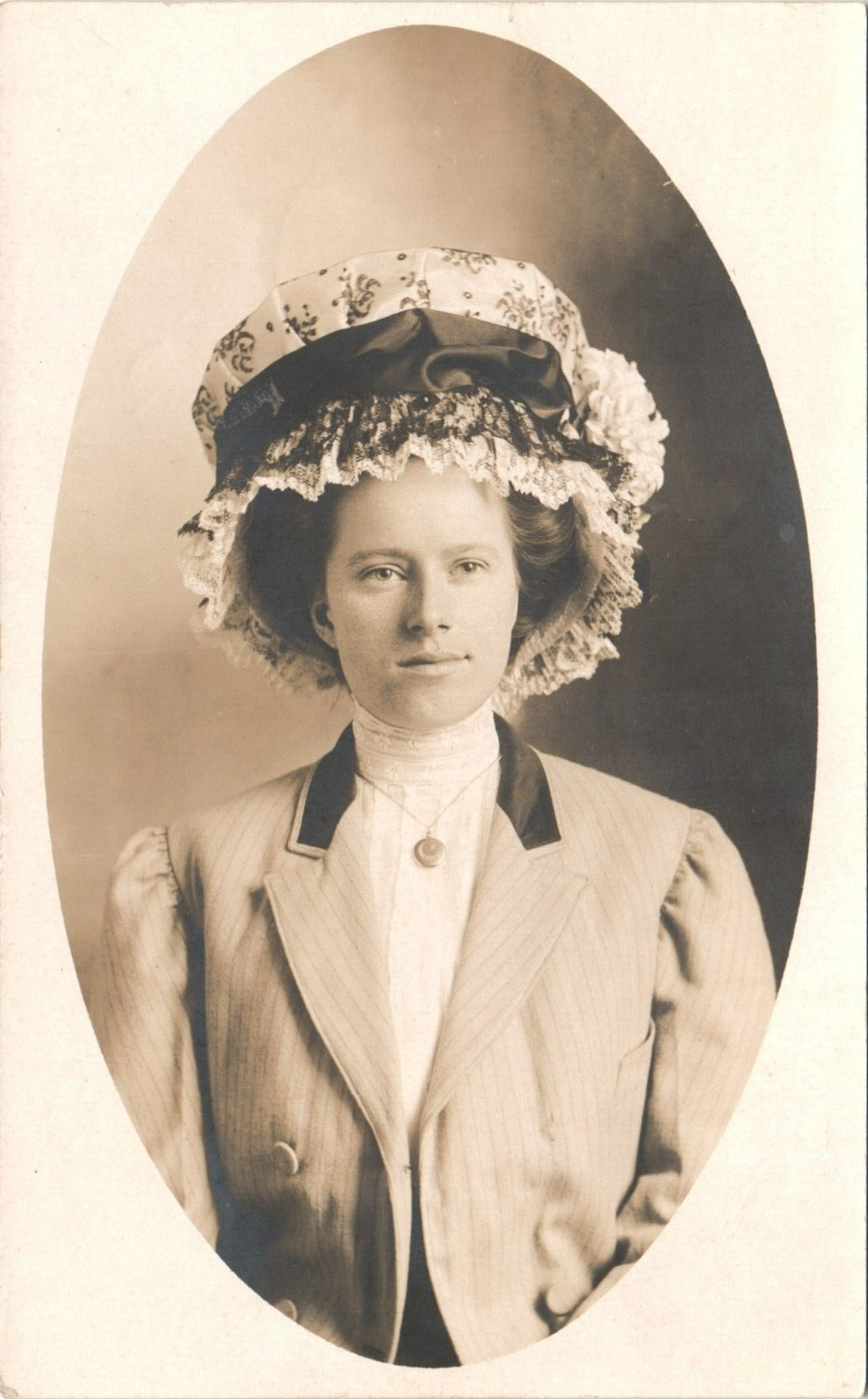 WOMAN WITH BIG HAT antique real photo postcard rppc SIOUX FALLS SOUTH DAKOTA SD