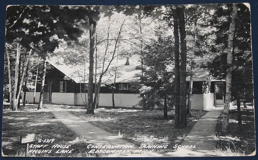 Staff House, Higgins Lake, Conservation School, Roscommon, MI Postcard RPPC
