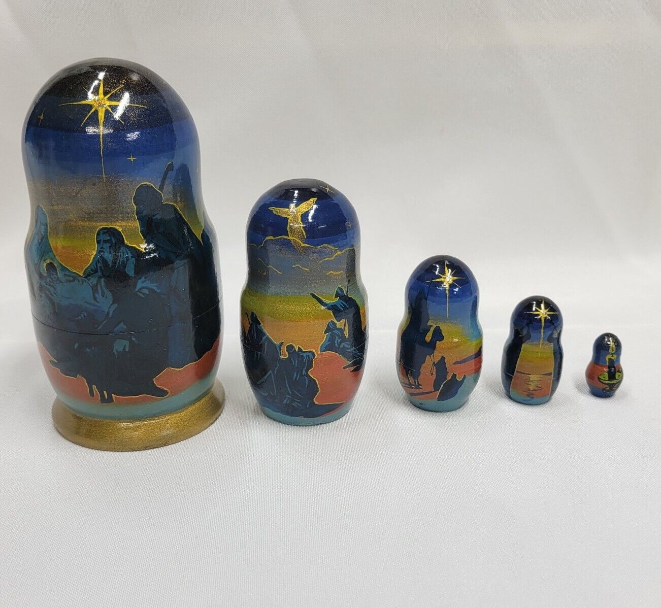 5 PC Russian Style Nesting Dolls Nativity Christmas Signed Limited Edition 