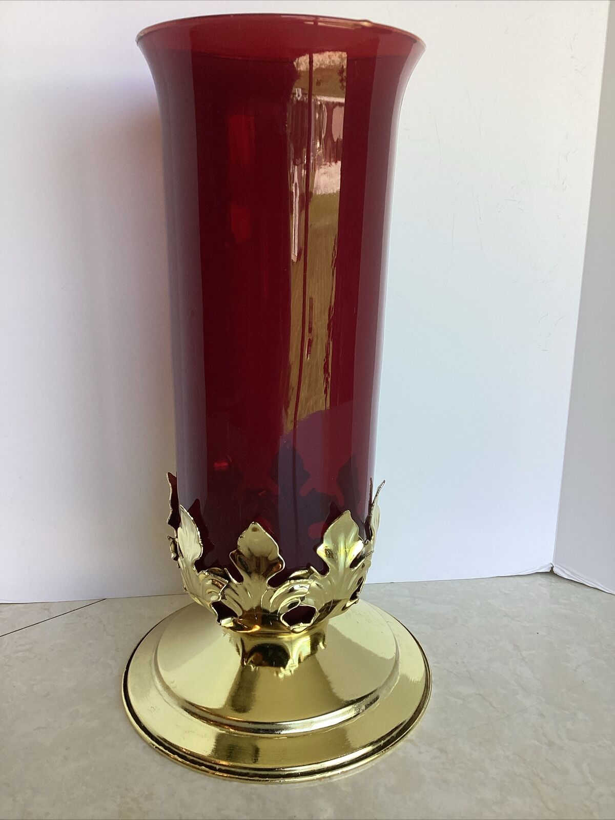Vintage Catholic Church Altar Candle Holder Sanctuary Lamp Ruby Red Glass