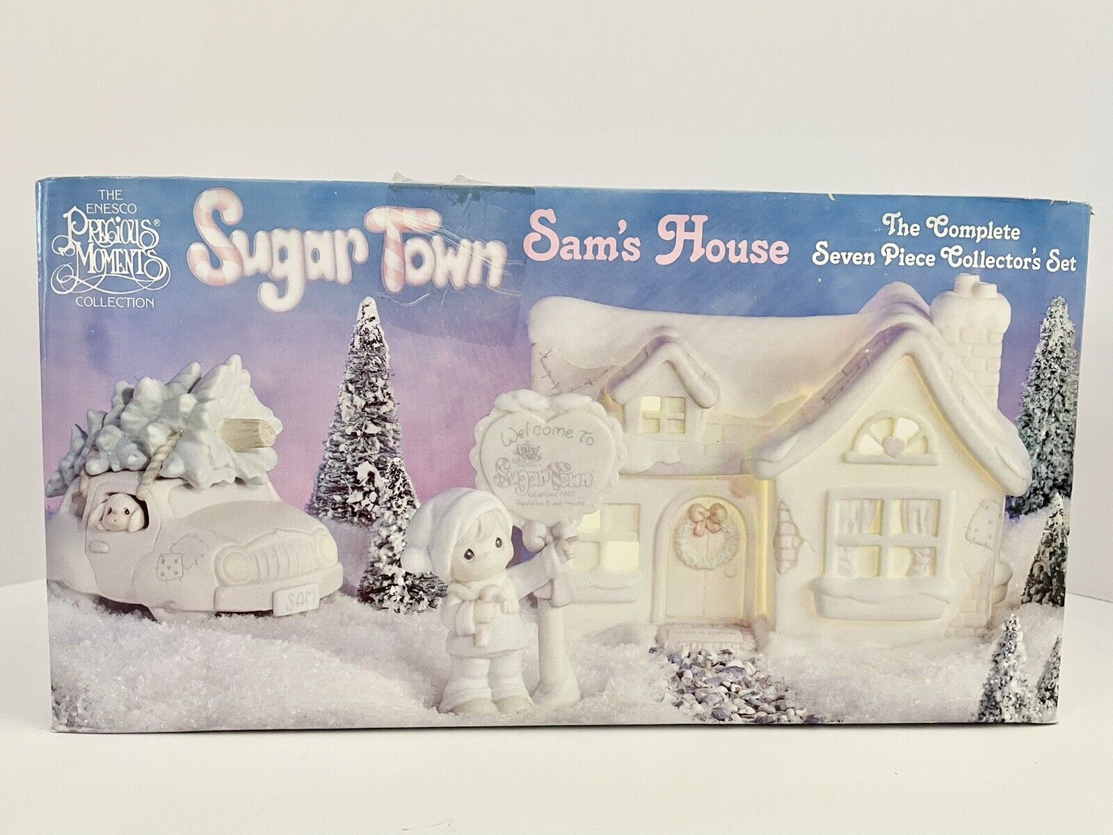 1992 Precious Moments Sugar Town Sam’s House Nightlight 7 Pc Collector\'s Set