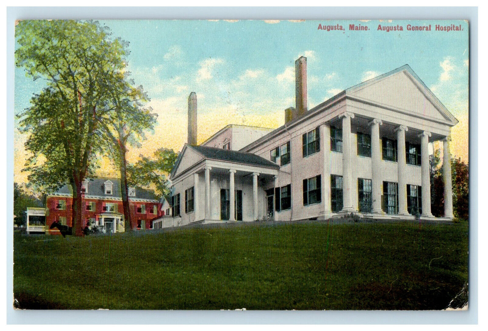 1911 Augusta General Hospital Augusta Maine ME Kittery Depot Maine ME Postcard