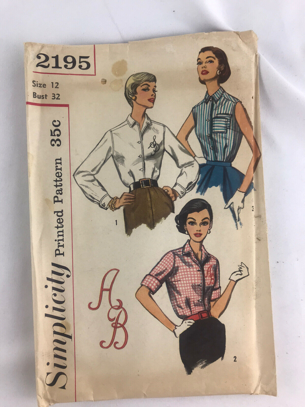Vintage Simplicity Sewing Pattern Women’s Blouse #2195 Size 12