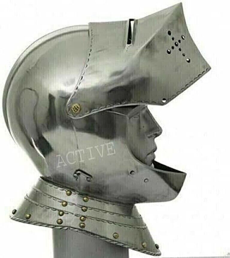 Medieval LARP Knight Replica Engraved Warrior Helme Close Armor Silver Halloween