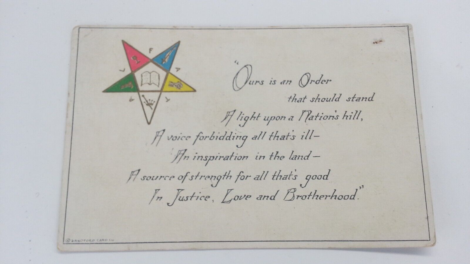 Antique Masonic Mason Order Of The Eastern Star Postcard Sandford Card Co