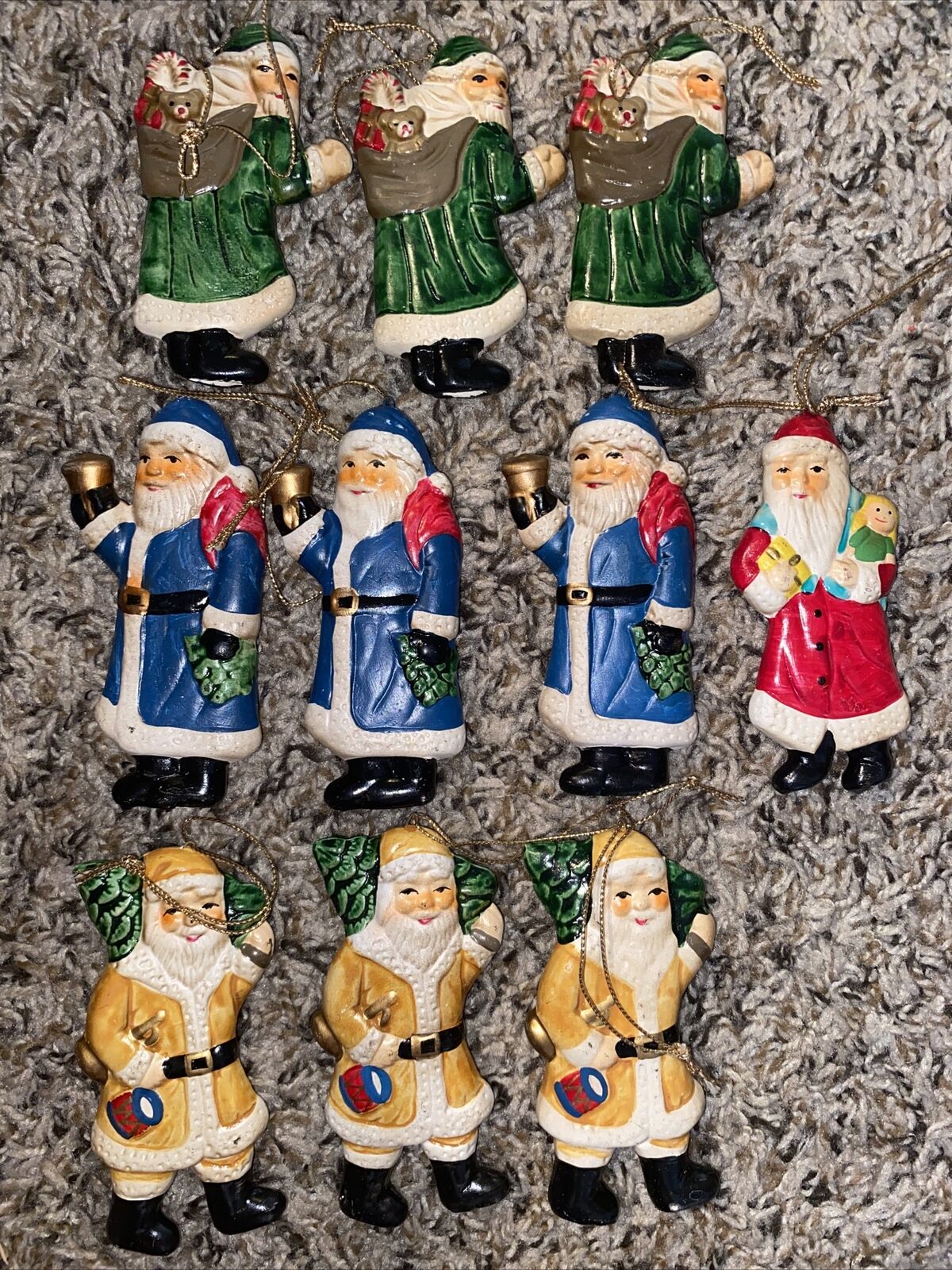 Lot Of 10 Santa Vintage Christmas Ornaments, Russ Santa’s