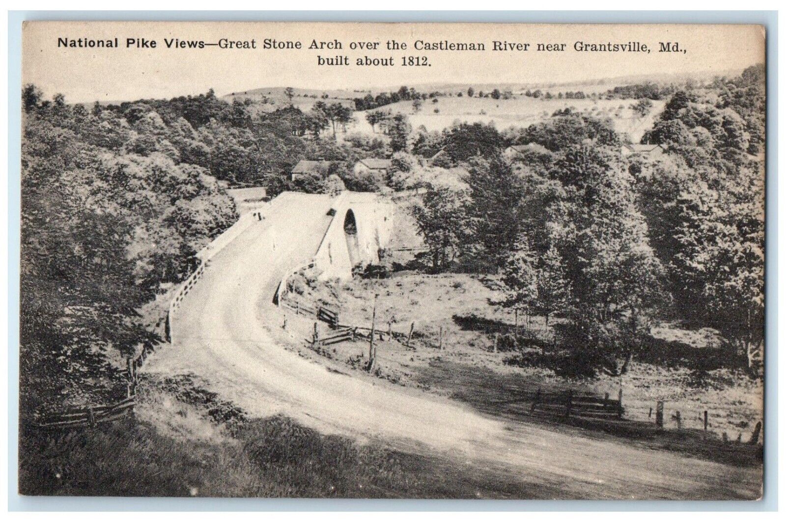c1940's National Pike Views Great Stone Arch Grantsville Maryland MD Postcard