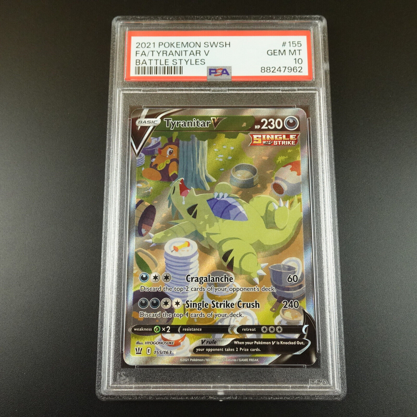 PSA 10 Tyranitar V 155/163 Battle Styles Holo Full Art Graded Pokemon Card