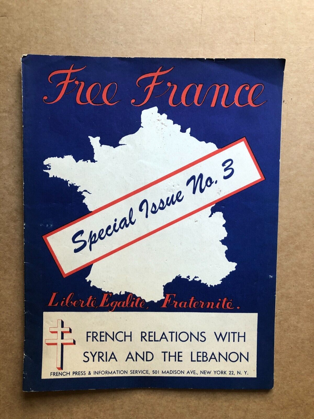 Original 1945 FREE FRANCE  WWII French Resistance Magazine  #3 Lebanon VG