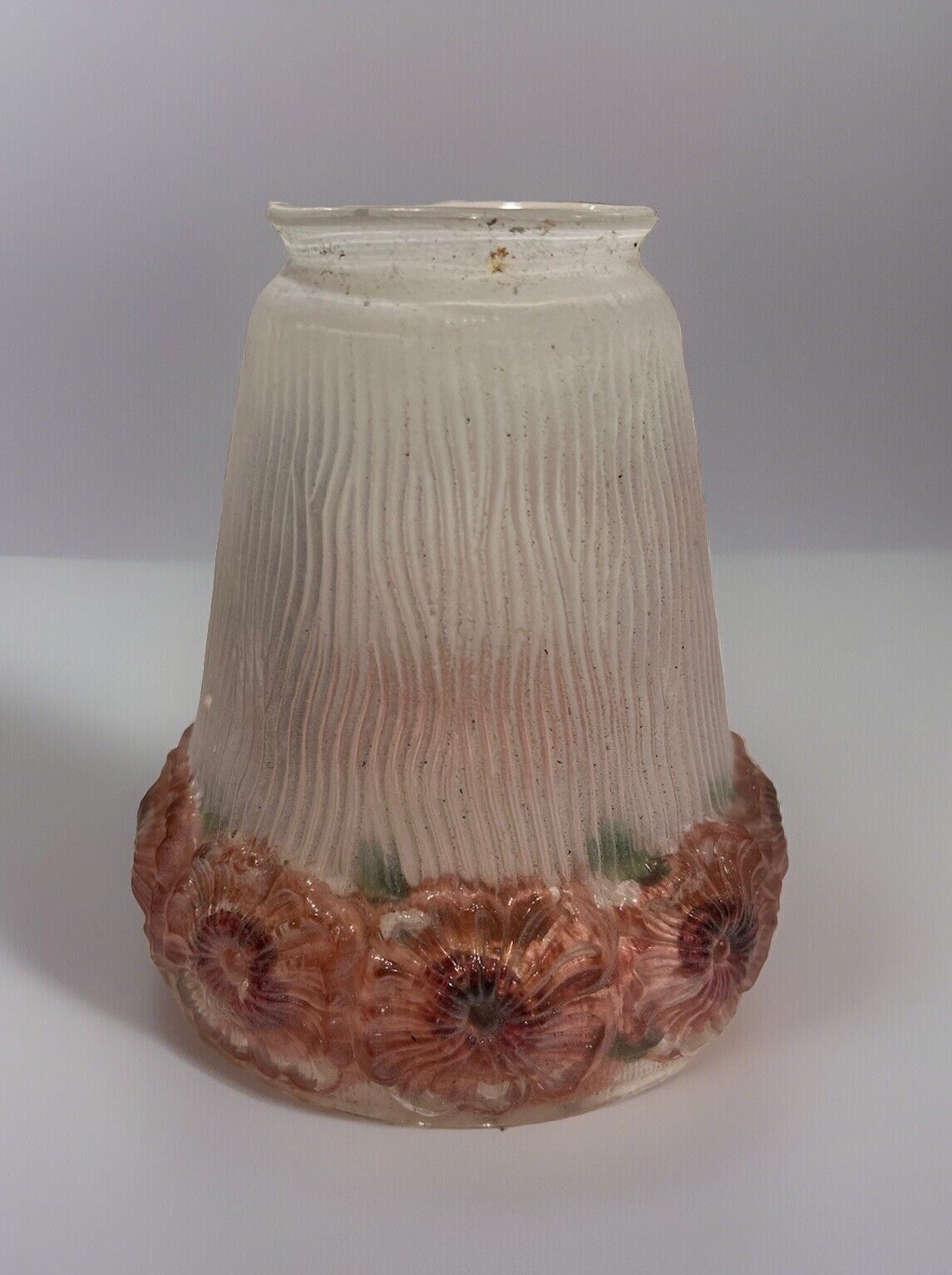 Vintage 40s/50s frosted clear glass light fixture shade painted pink flowers
