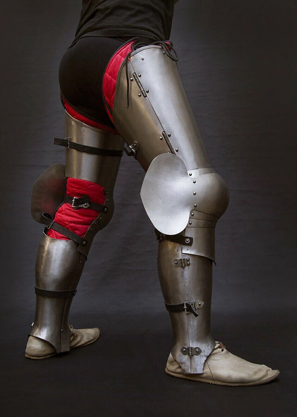 18GA Steel SCA LARP Medieval German full Leg Armor With Greaves & Knee Cuisse