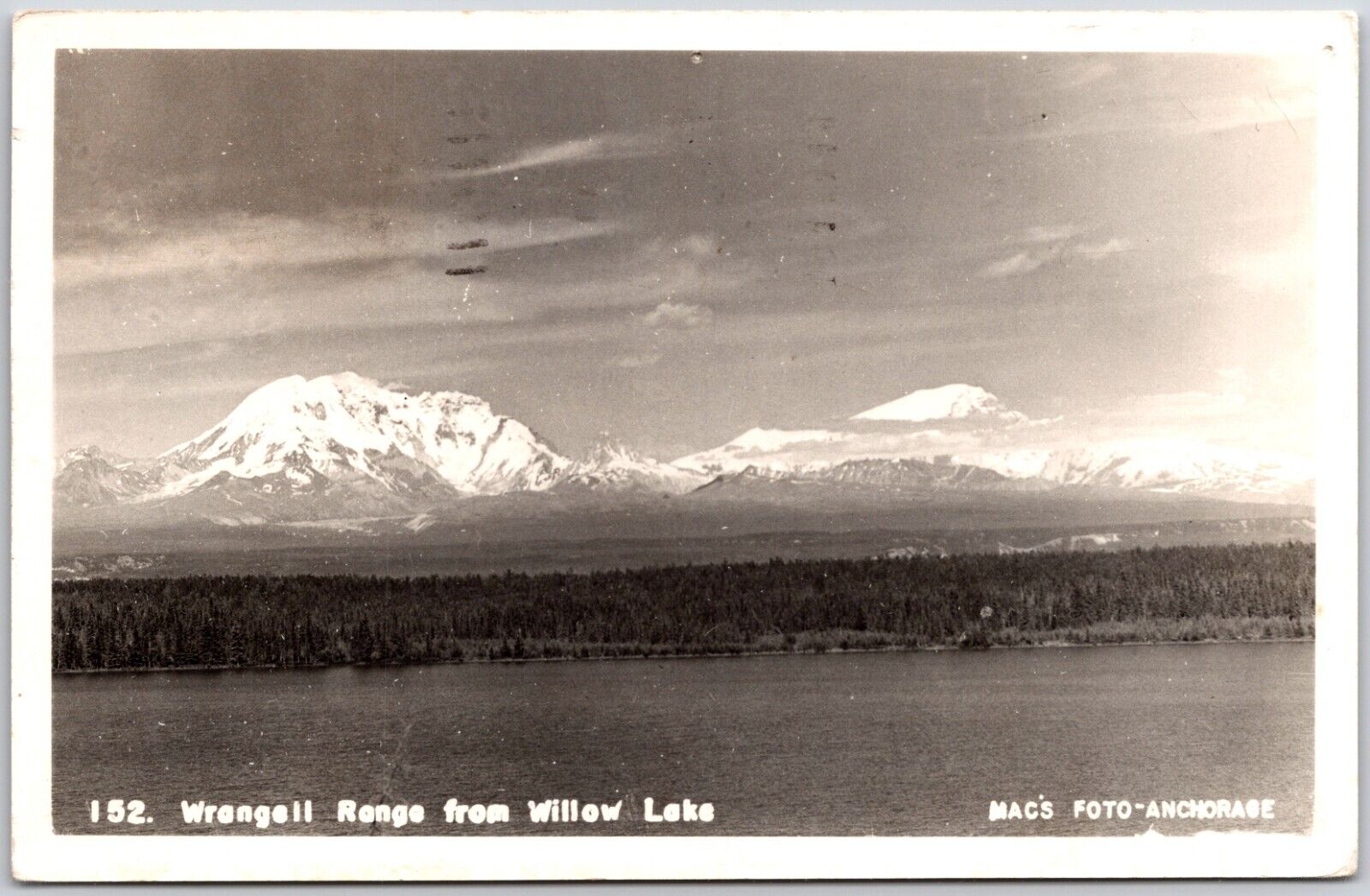 Wrangell Mountain Range Willow Lake Anchorage Alaska Real Photo Postcard RPPC 