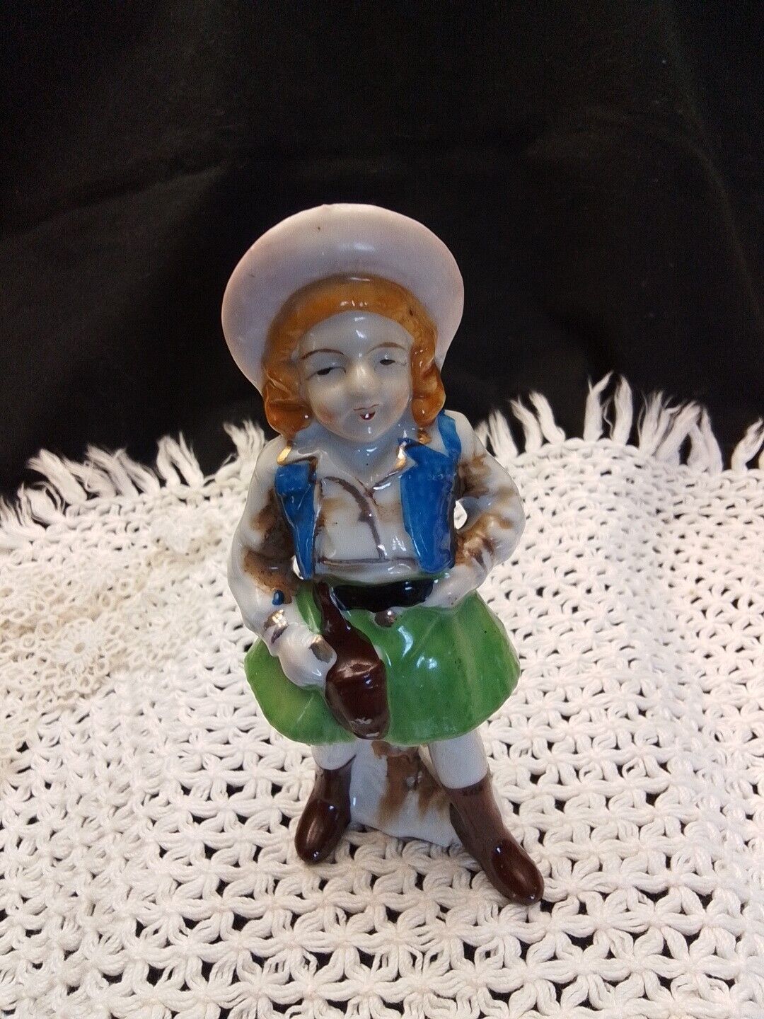 1930's Porcelain Cowgirl With Six Shooter. Made In Japan