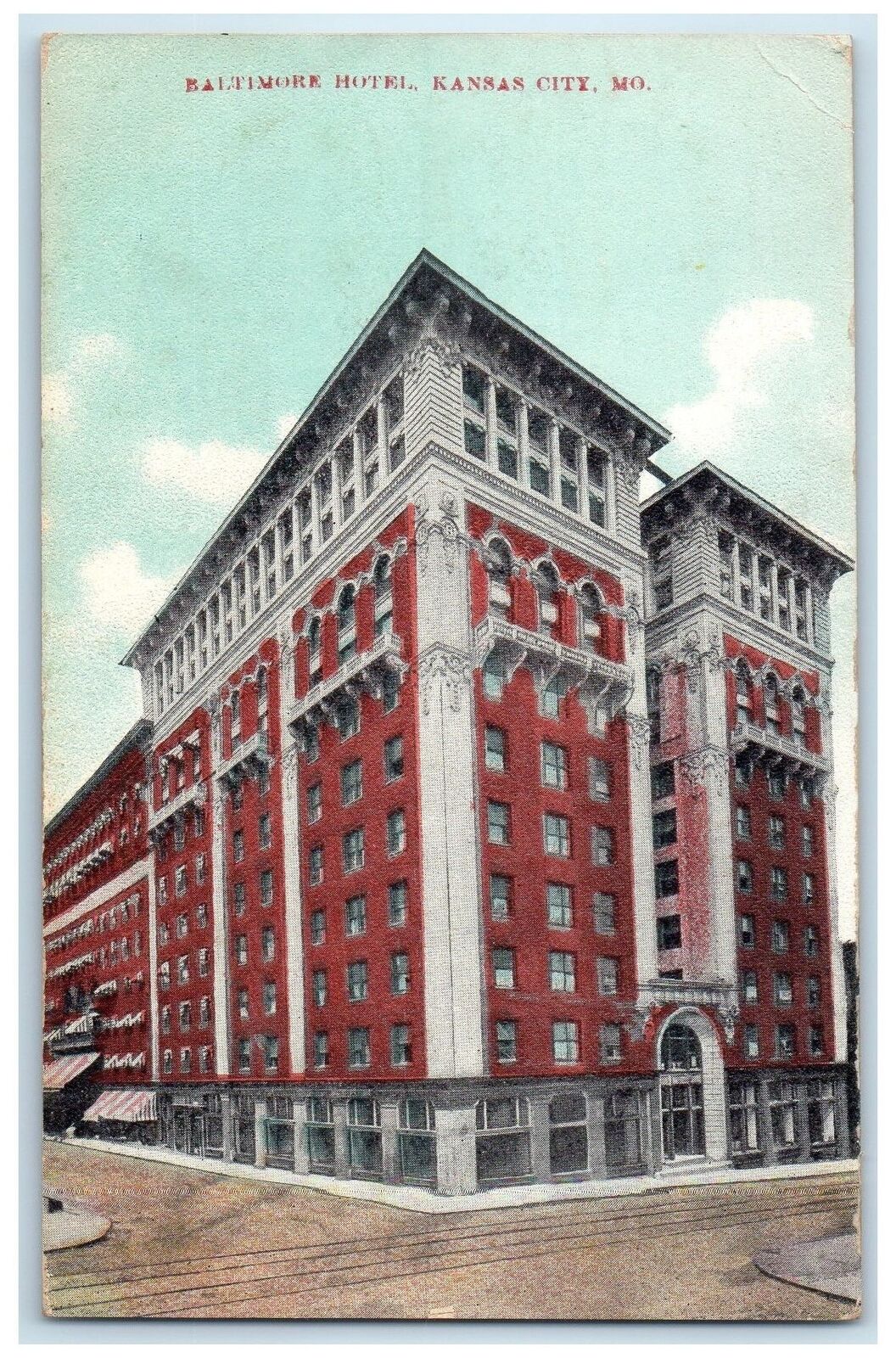 1911 Baltimore Hotel & Restaurant Building View Kansas City Missouri MO Postcard