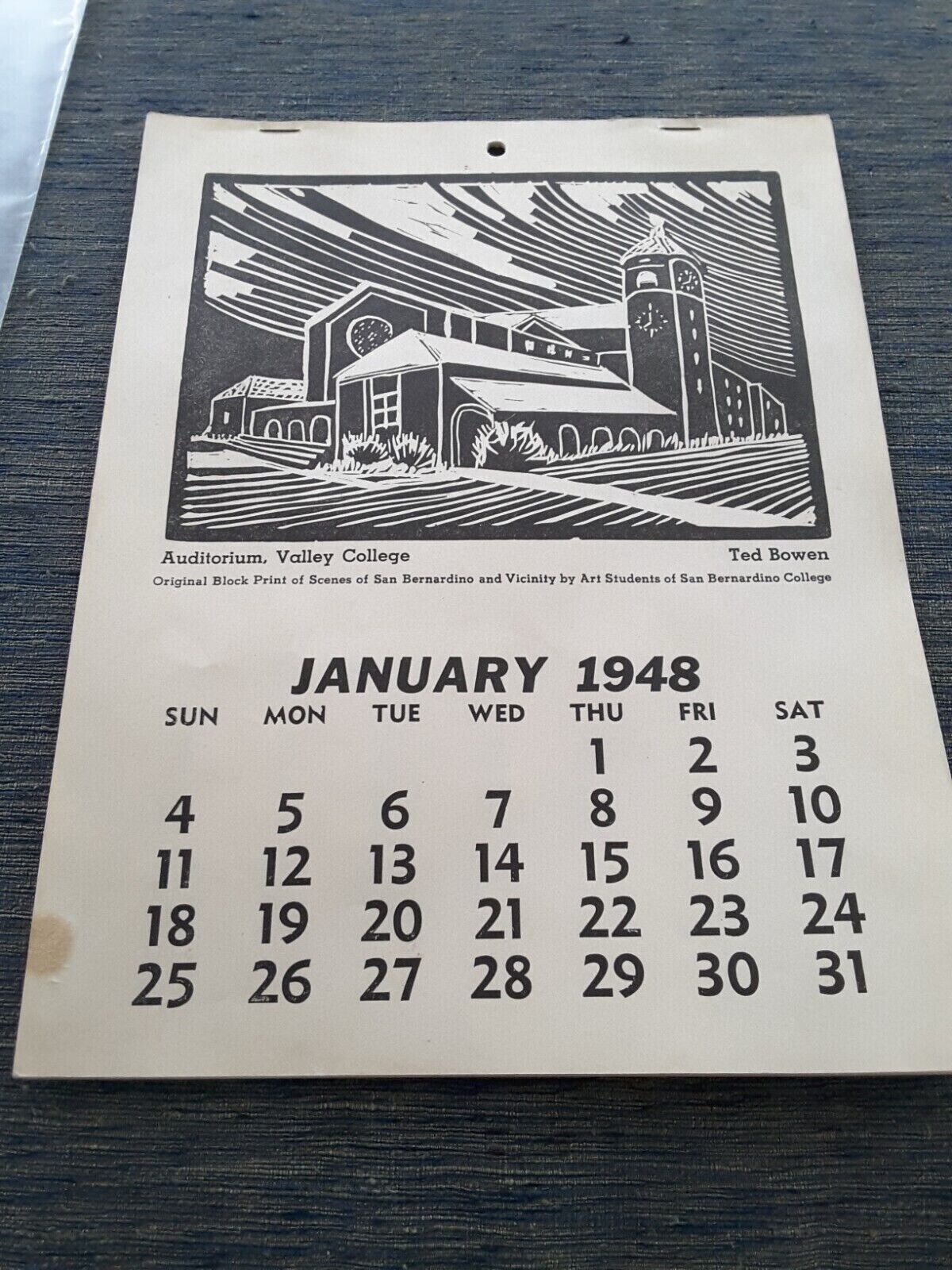Vtg. 1948 Paper Calendar Scenes of San Bernardino and Vicinity by Art Students