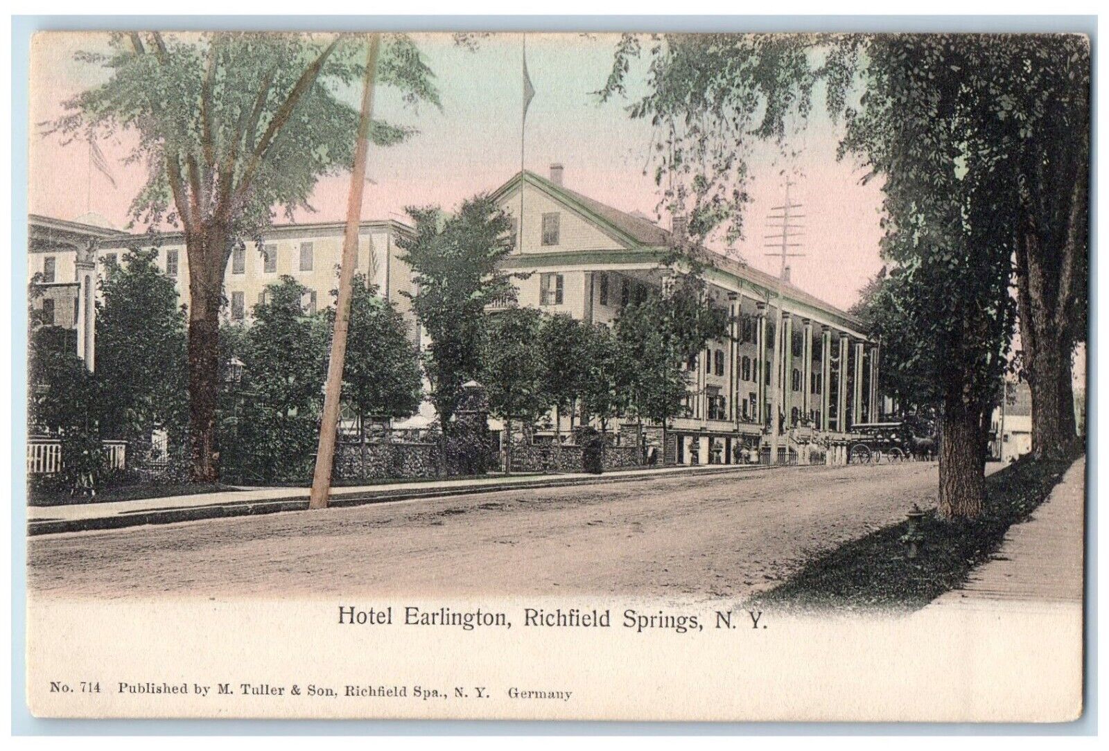c1905 Hotel Earlington Street Scene Richfield Springs New York NY Postcard