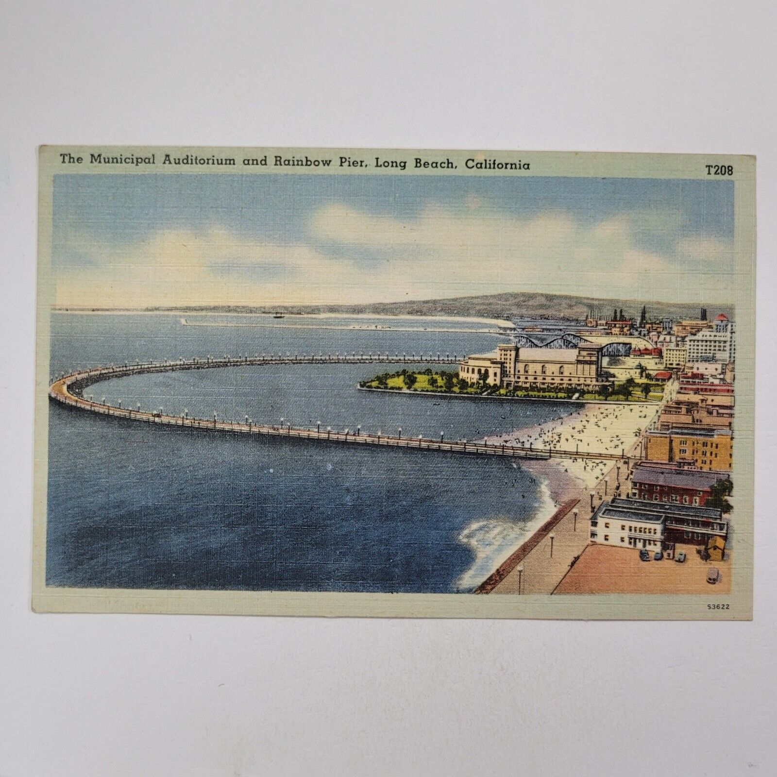 Municipal Auditorium Rainbow Pier Long Beach California Linen Postcard Vintage