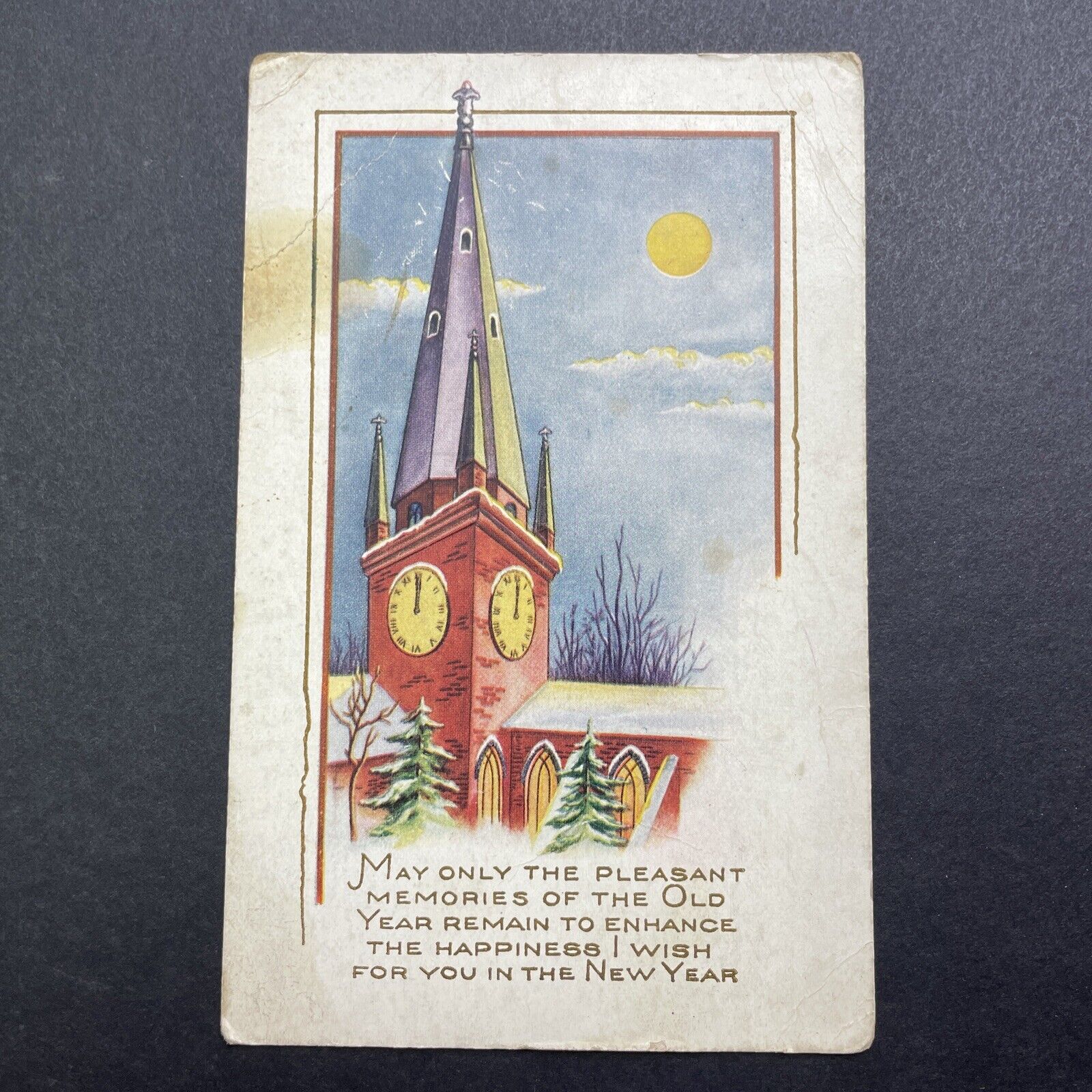 Antique 1910s New Year\'s Clock Tower Washington Red 2 Cent Stamp Postcard V3501