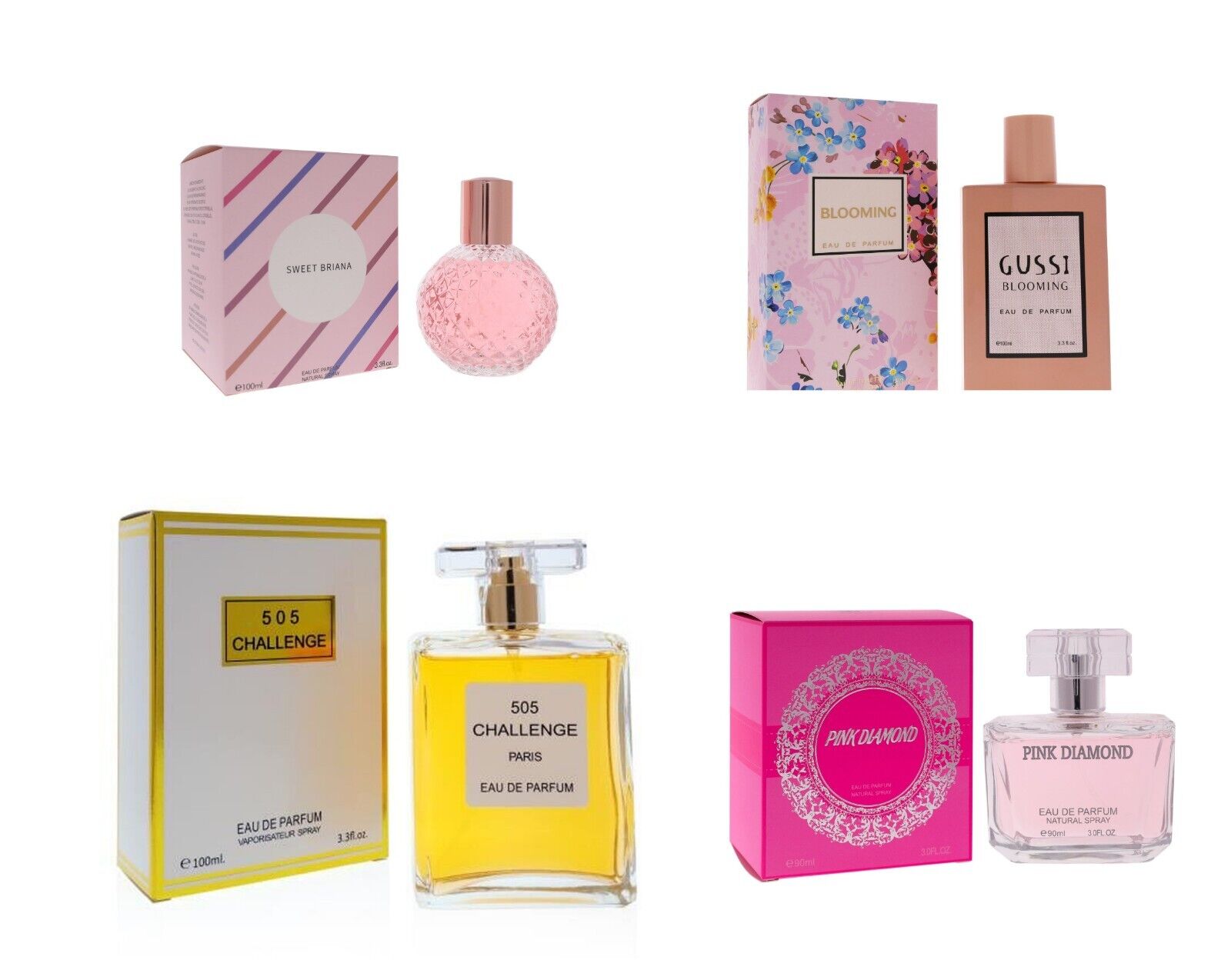 4pcs Women's Perfume Gussi  Blooming Diamond pink 3.3oz EDT  Fragrance Spray