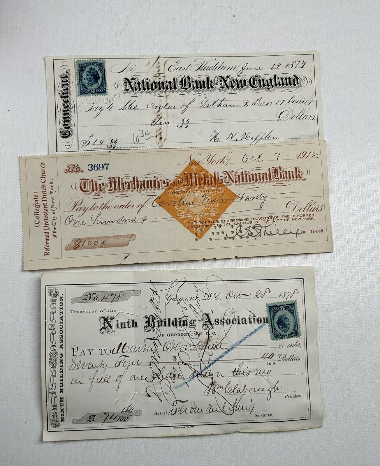 Antique Cancelled Bank Checks 1870s-1912