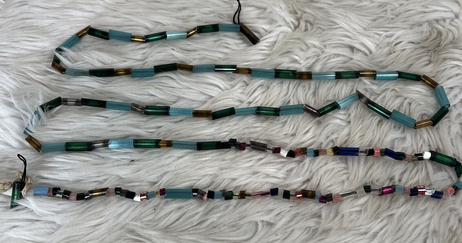 Vintage 48”mini mercury glass Christmas garland pieces & beads Unique Shape