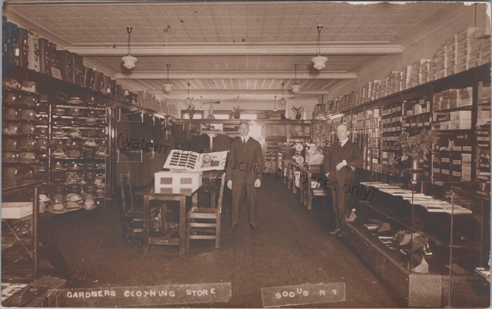 Sodus, NY: RPPC Gardner\'s Clothing Store Interior - New York Real Photo Postcard