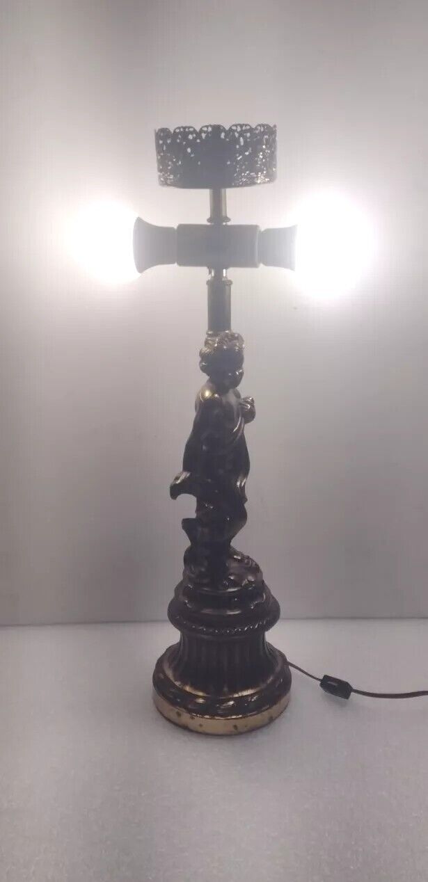 Antique figured bronze Art Nouveau electric lamp, figurine of a boy.