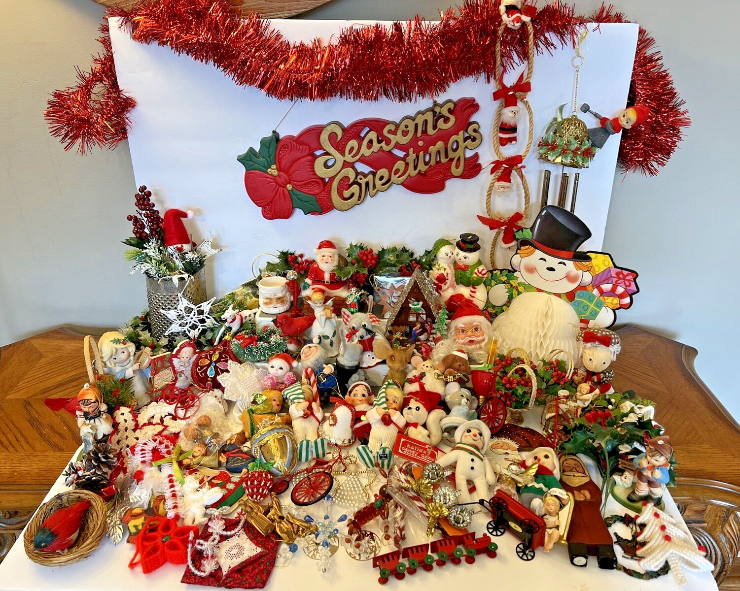 Vtg Christmas Ornament Lot Japan Kitschy Santa Angel Pixie Elves Flocked Beaded