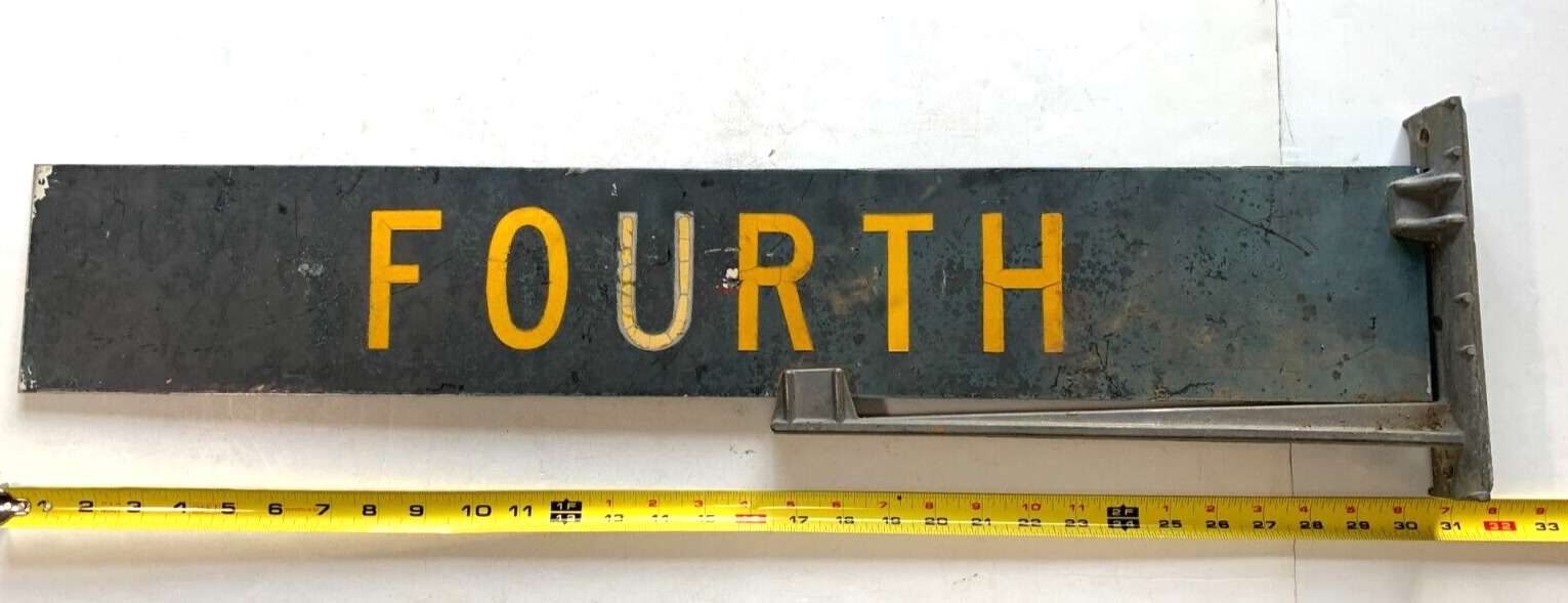 Vintage FOURTH Street Road Sign N. East Ohio in Aluminum Bracket, double sided
