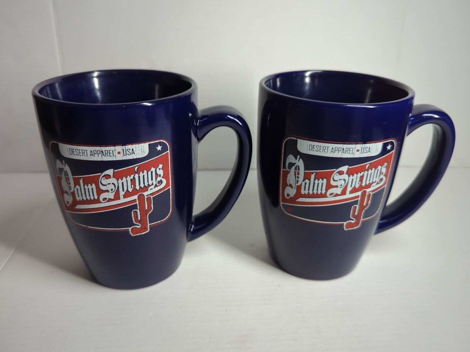 Pair Of Commemorative Palm Springs Coffee Mugs Blue And Red New