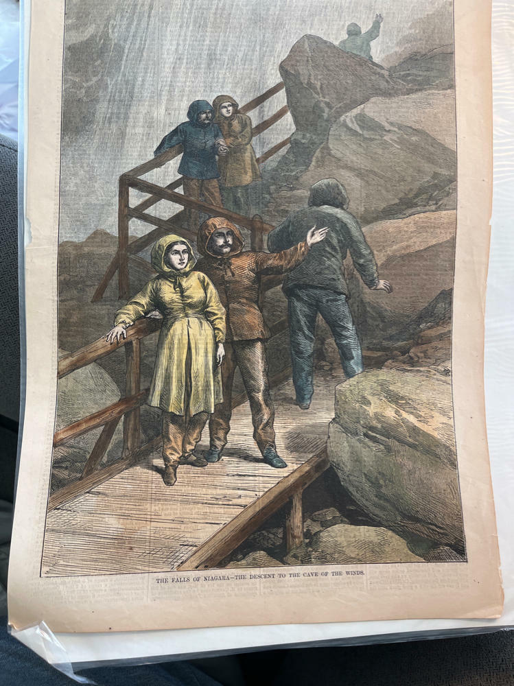 Niagara Falls - Descent Cave of Winds - Harpers Weekly - 1875 - Colored