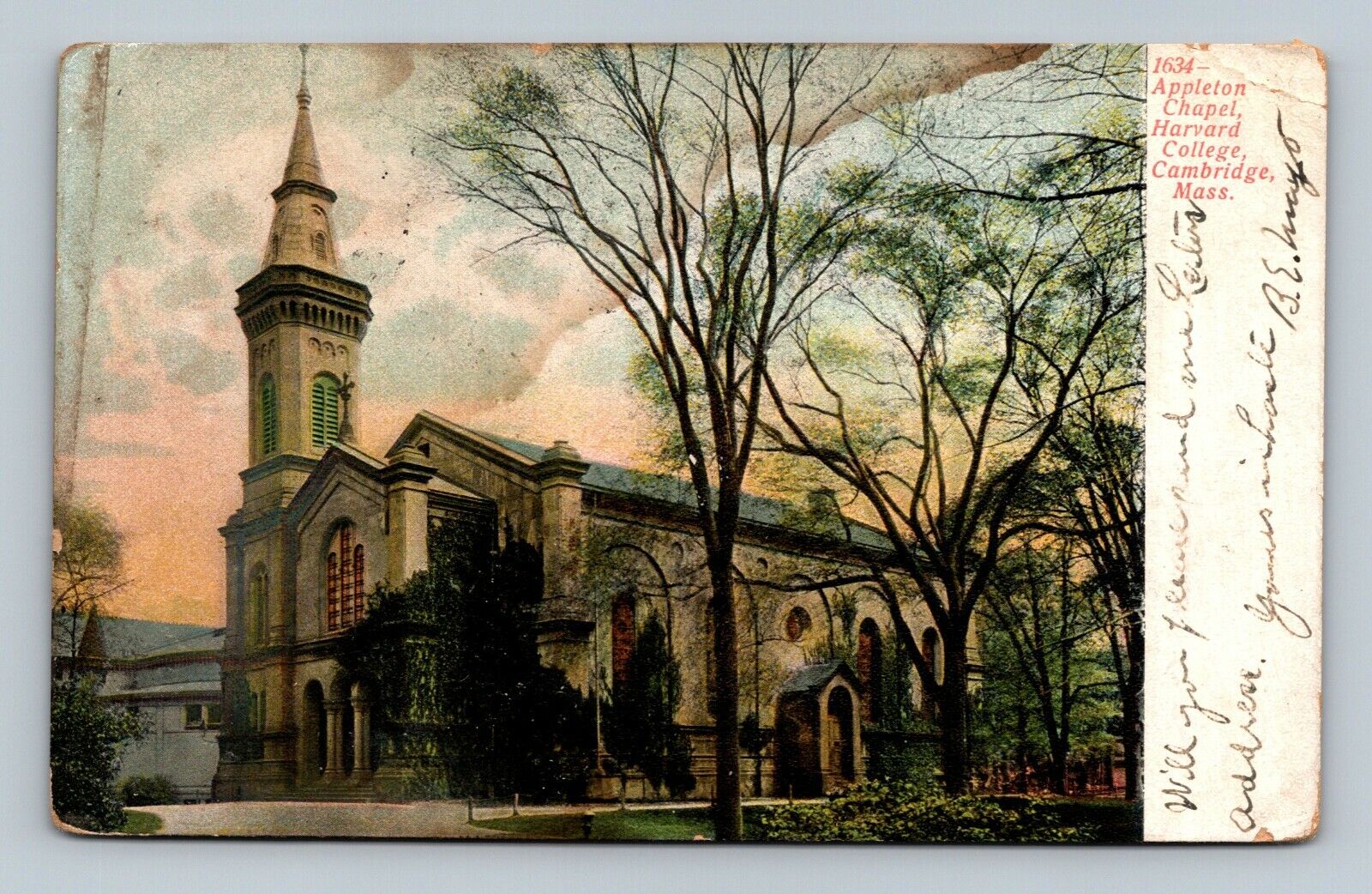 Postcard Appleton Chapel Harvard College Cambridge Massachusetts