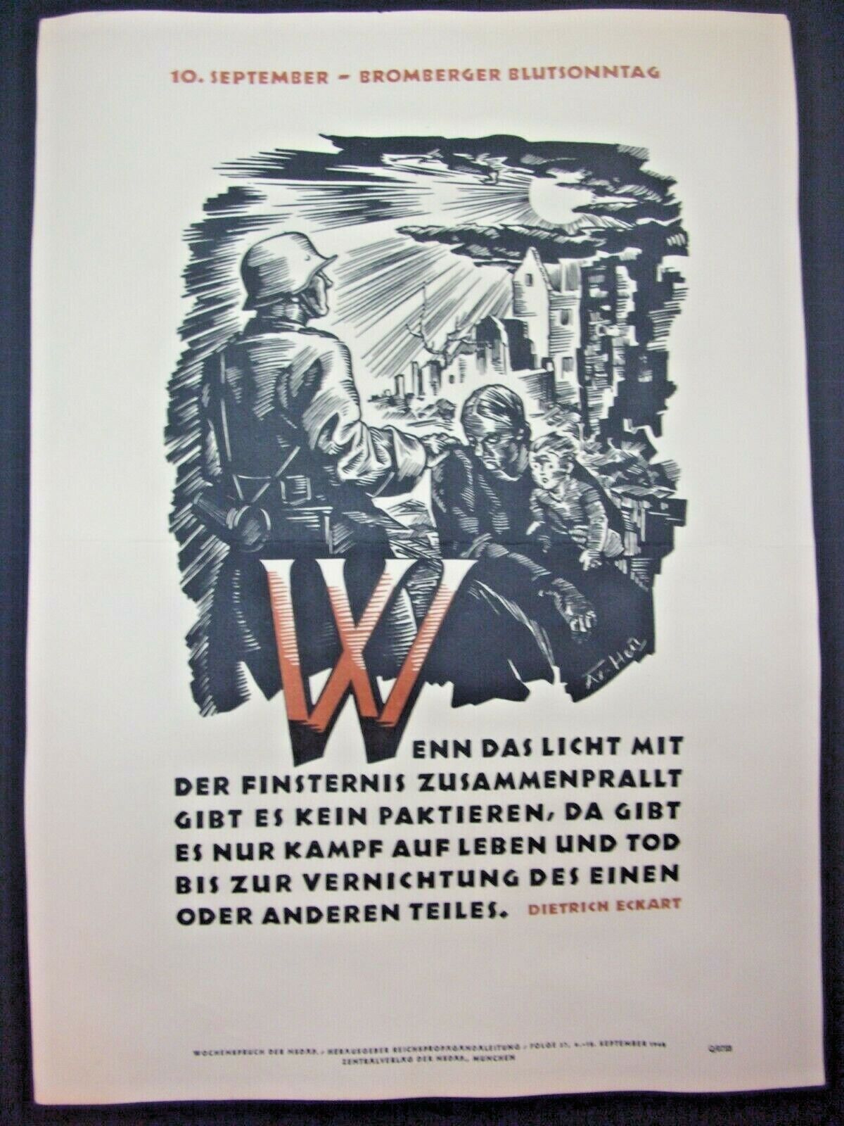 W.W.2 GERMAN WAR POSTER / LEAFLET  \'\'BLOODY SUNDAY OF BROMBERG SEP. 10 1939\'\'