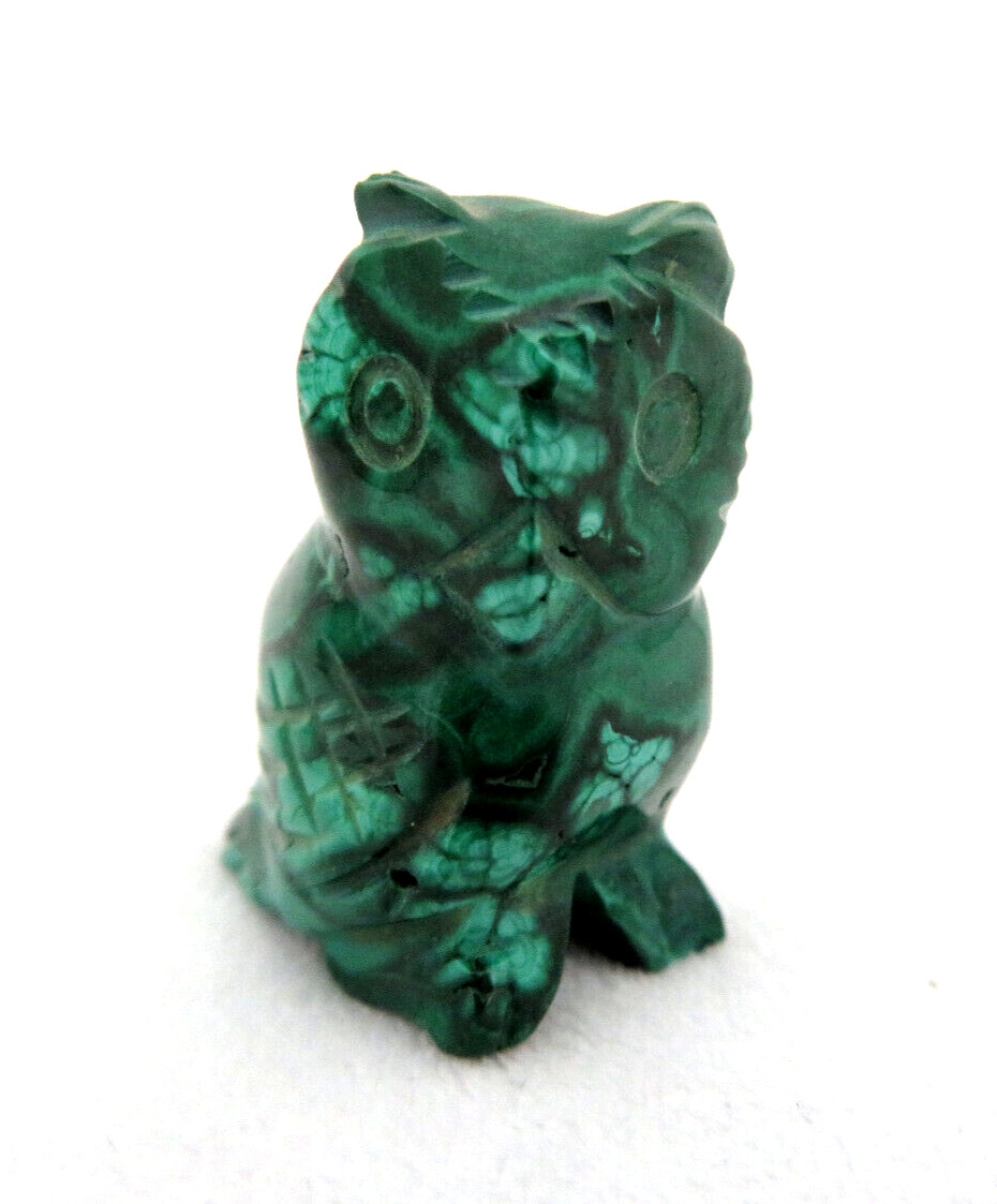 Vintage Genuine Green Malachite Carved Owl Figurine