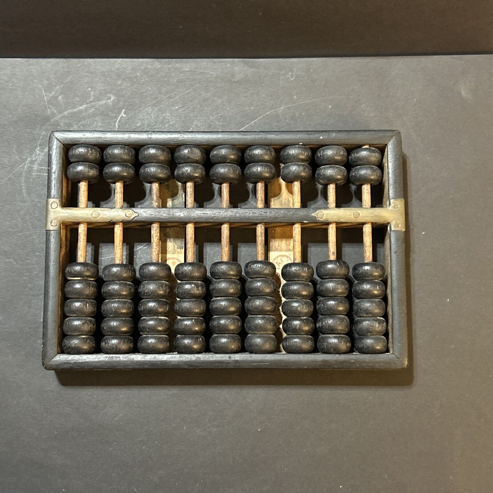 Wood & Brass Abacus Lotus Flower Type 9 Rods 63 Beads Original Antique NICE