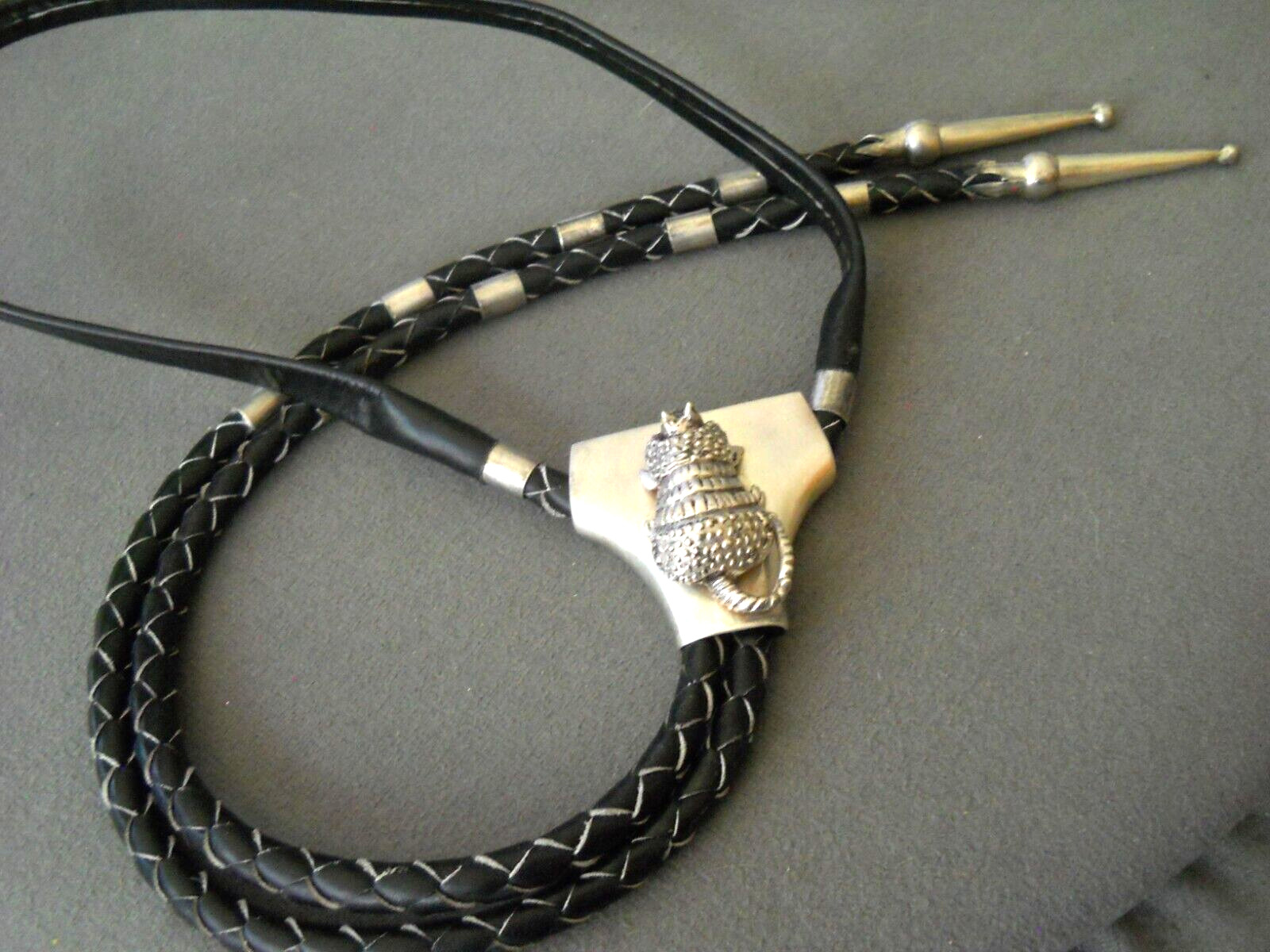 Southwestern Style Satin Sterling Silver 3D Armadillo Bolo Tie with Ferrules