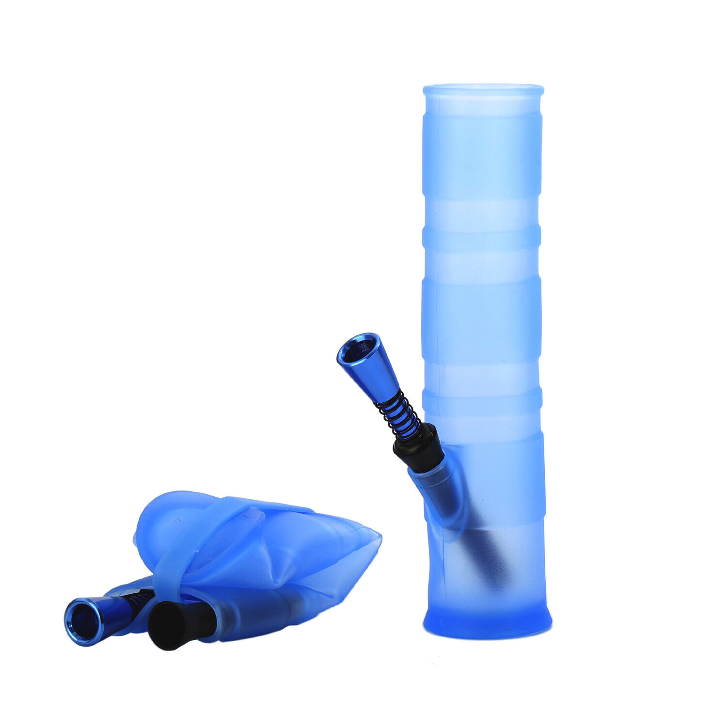 Blue Silicone Portable Folding Water Hookah Pipe Bong Silver tube US 