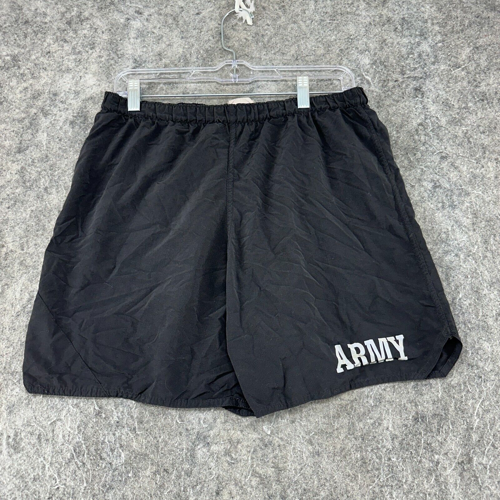 US Army Shorts Mens Large Regular Black Grey Logo PT IPFU Training Uniform