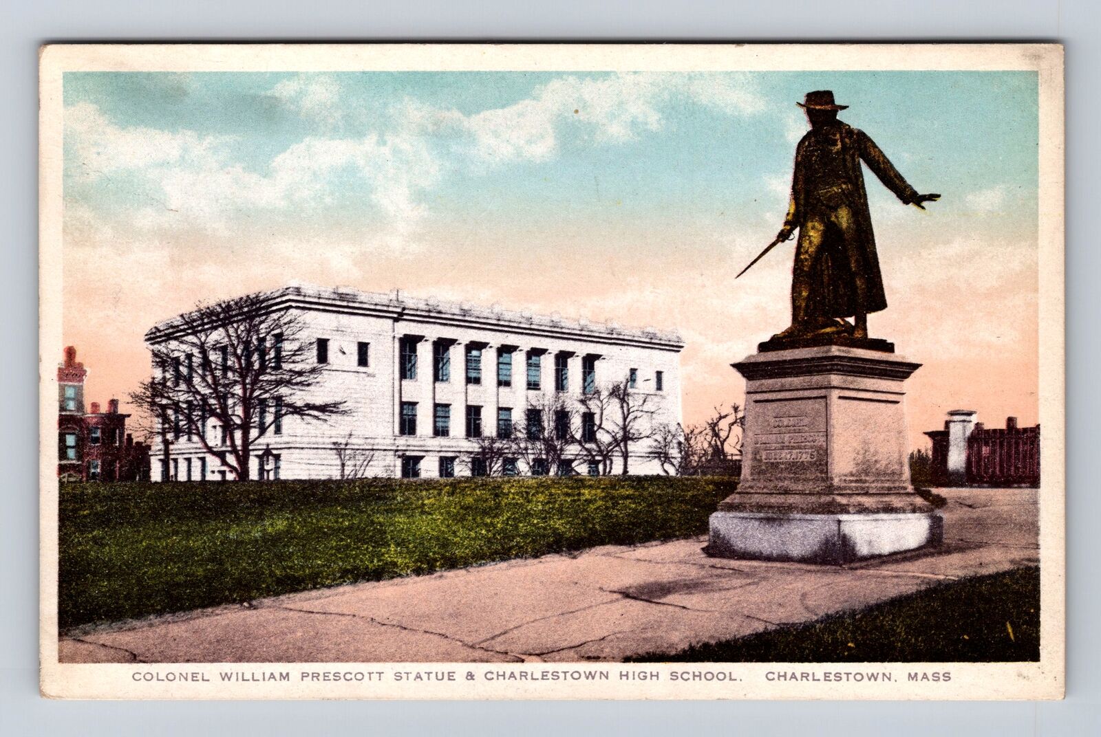 Charlestown MA- Massachusetts, Colonel William Prescott Statue, Vintage Postcard