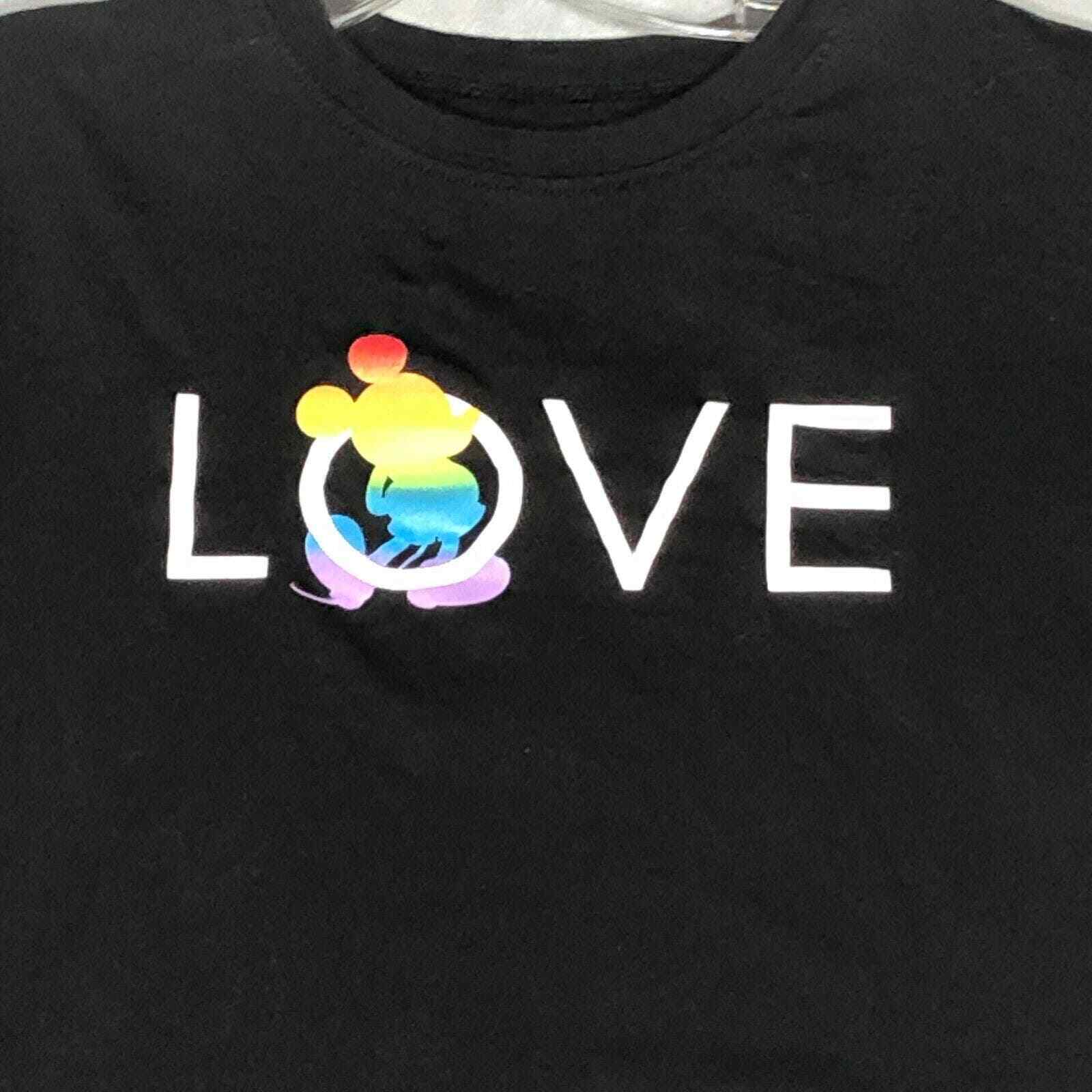 Disney Mickey Mouse Love Shirt Womens M Black Rainbow Gay Pride Raw Hem