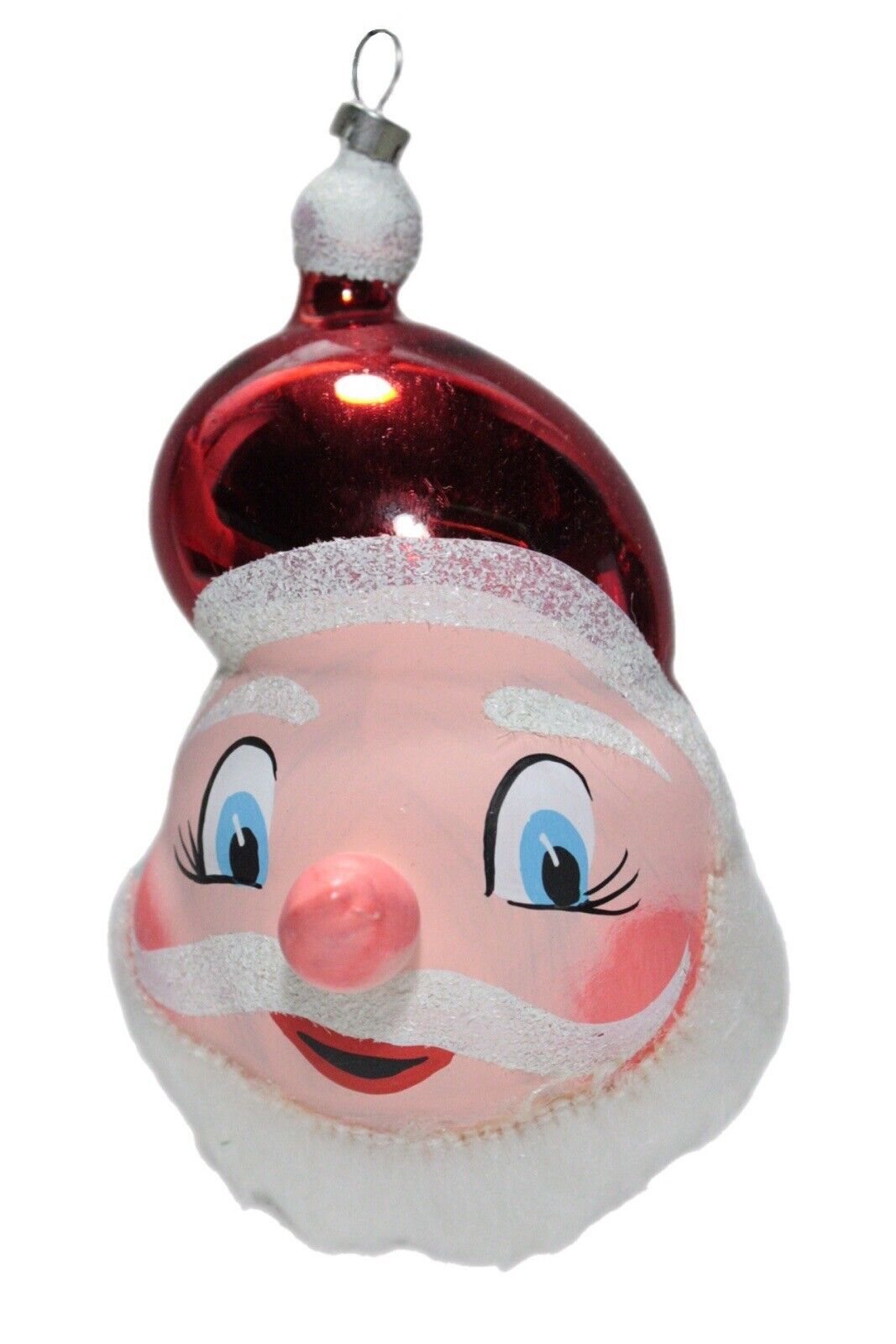 DE CARLINI Italy Vintage Santa Head Hand Painted Christmas Glass Ornament