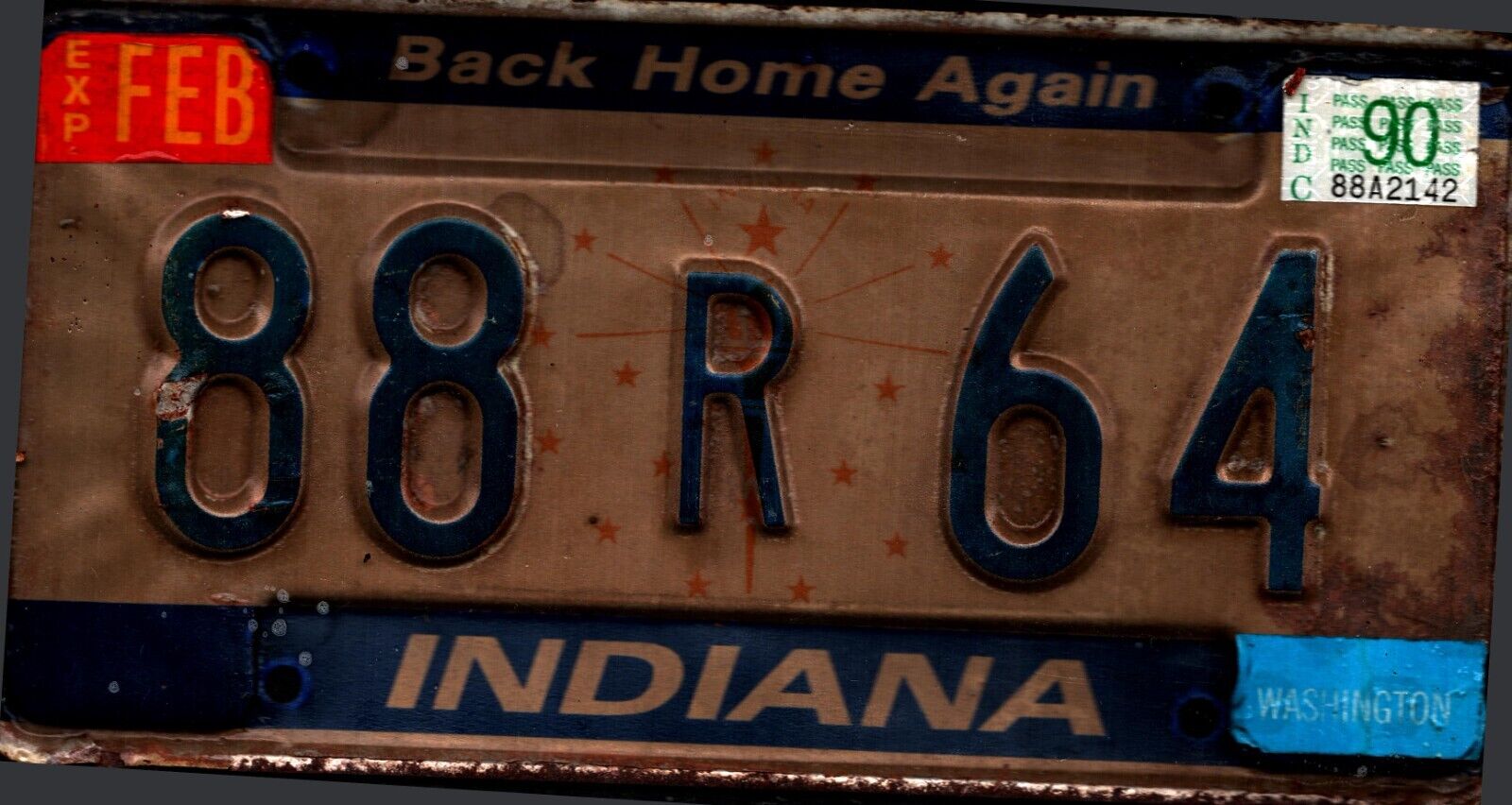 Vintage Indiana License Plate -  - Single Plate 1990 Crafting Birthday nostalgic