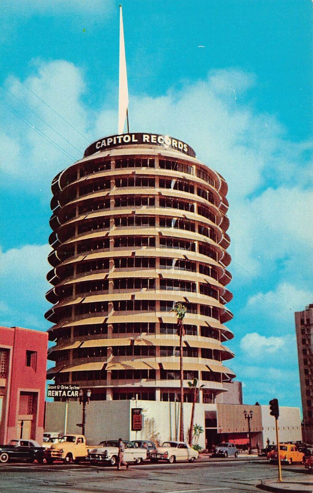 Los Angeles Hollywood Blvd CA Capitol Records Bldg 1950s Vtg Postcard Z9