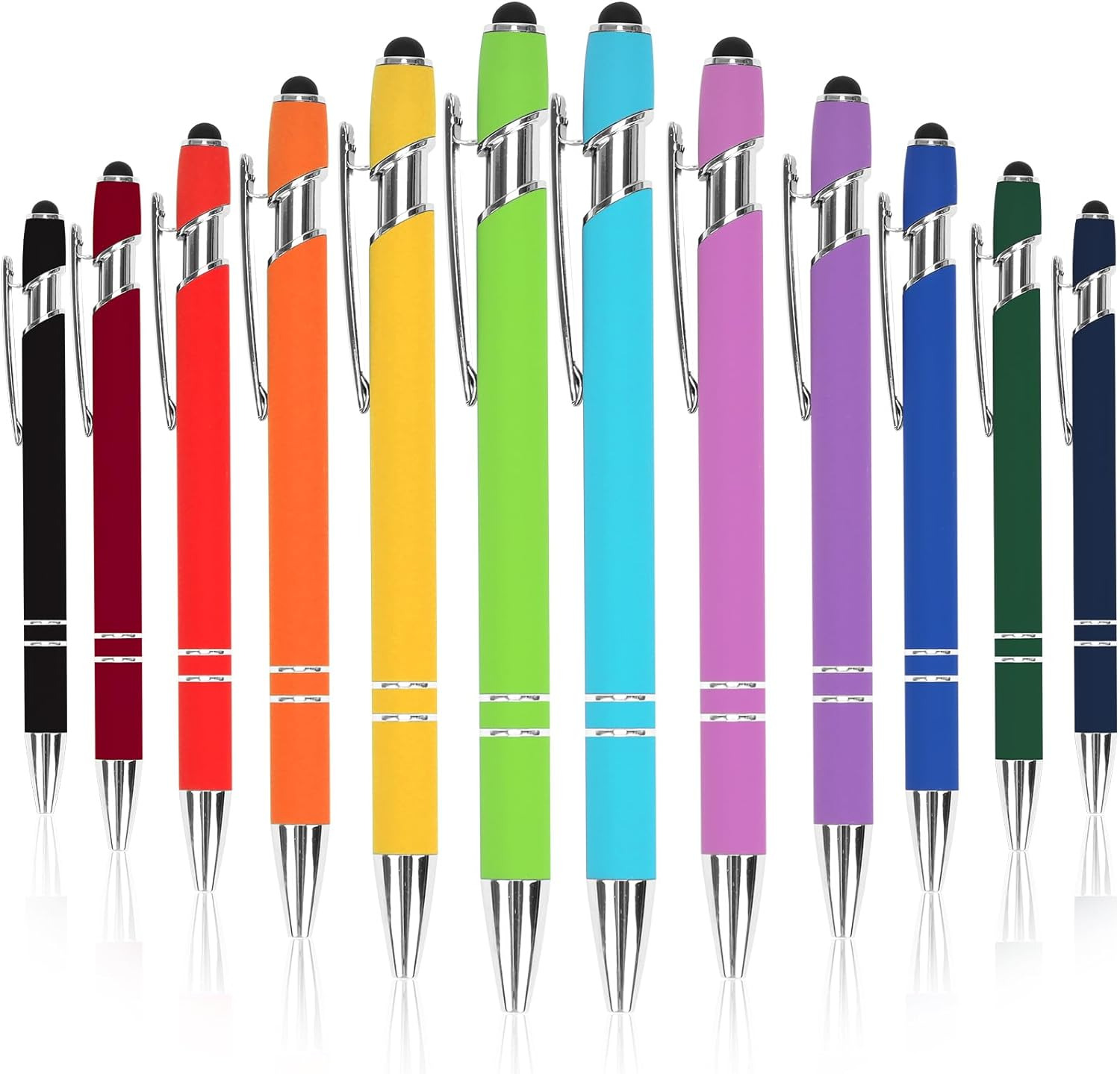 12Pcs Ballpoint Pen with Stylus Tip, Soft Touch Click Metal Pen, Stylus Pen for